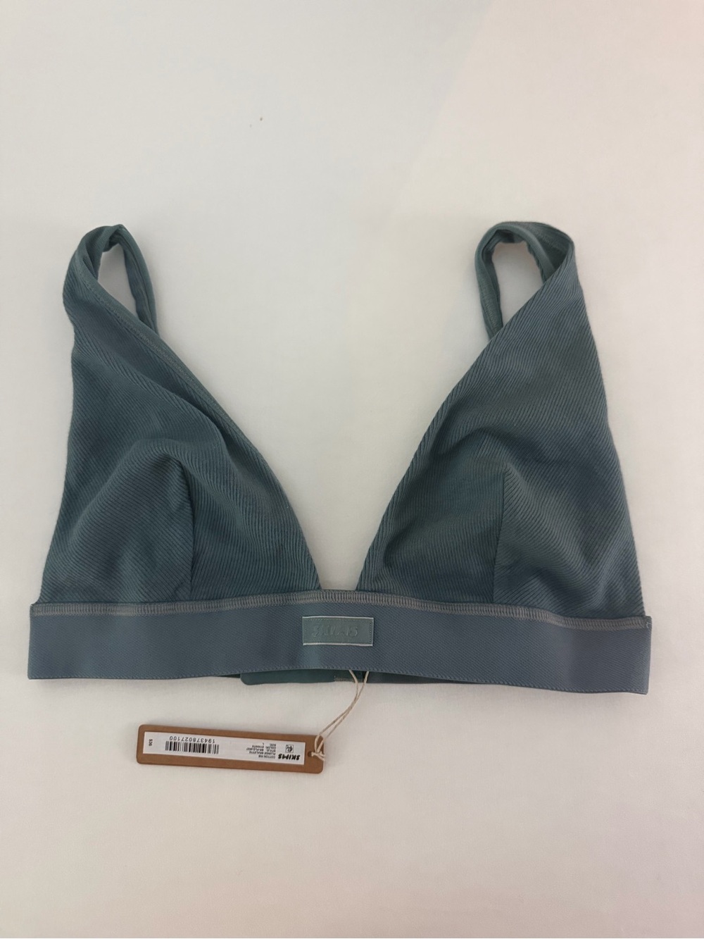 NWT SKIMS Ribbed Triangle Bralette in Slate Blue-Green